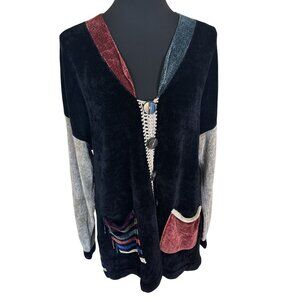 Ani Barrie Womens Artisan Knit Cardigan Multicolor Pockets Slinky Large Comfy 80